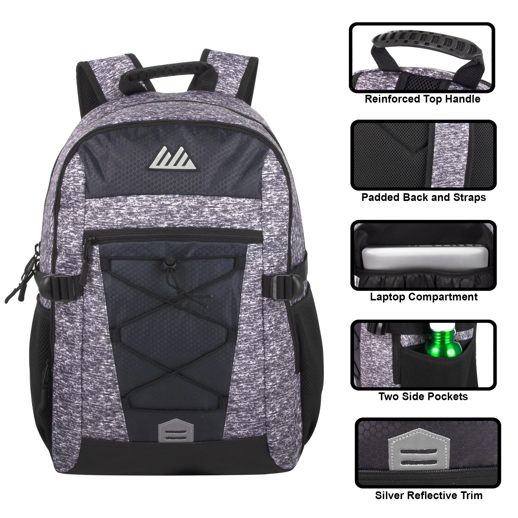 19-inch Mountain Edge Heather Bungee Cord Backpack w Padded Laptop Section