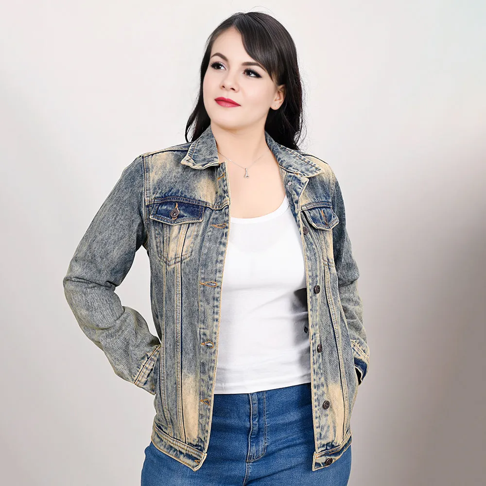 ADJKT021 Genuine leather Hand tooled hand carved Women 100% cotton Denim jacket  dress ladies girl