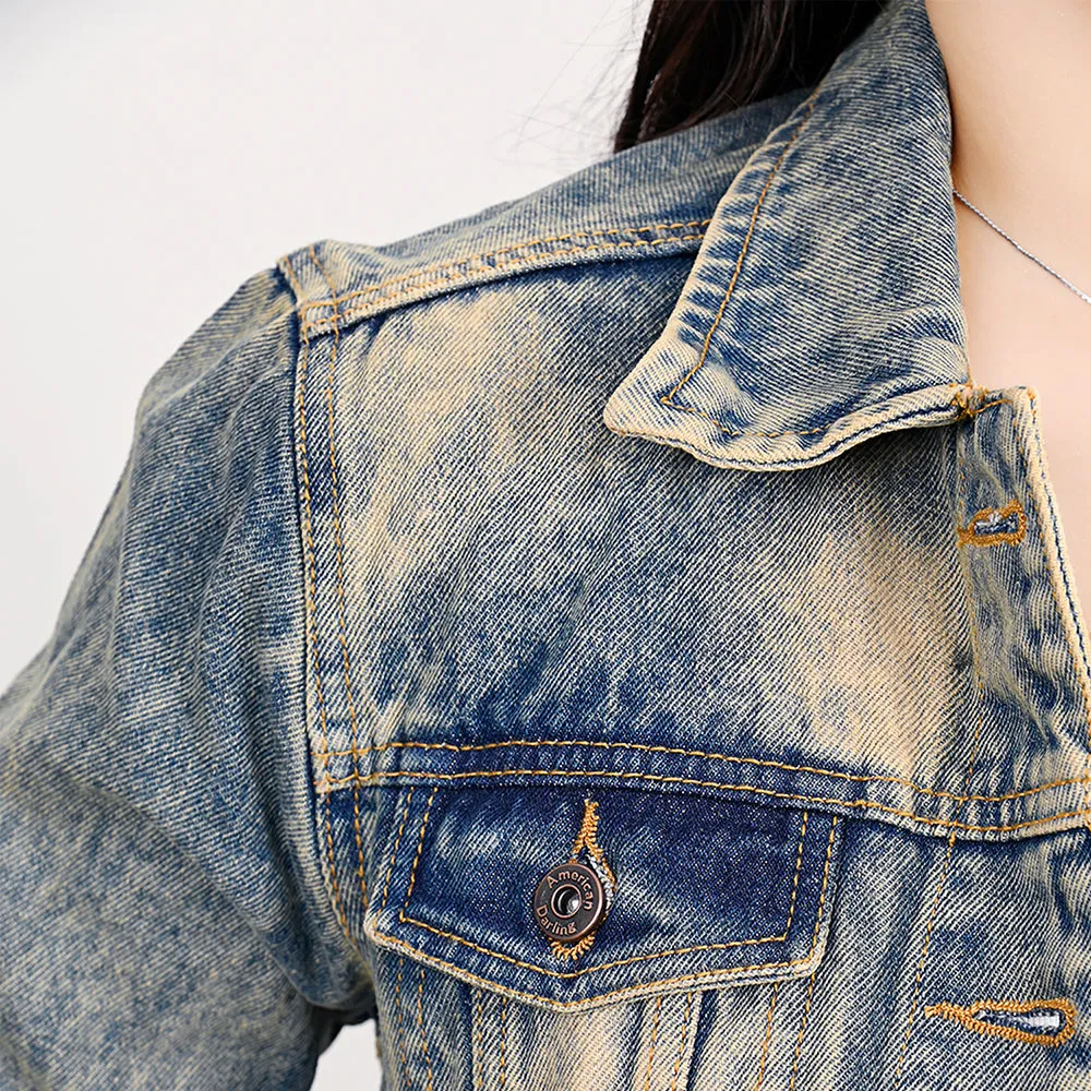 ADJKT021 Genuine leather Hand tooled hand carved Women 100% cotton Denim jacket  dress ladies girl
