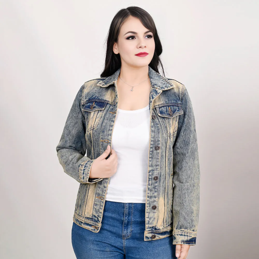 ADJKT021 Genuine leather Hand tooled hand carved Women 100% cotton Denim jacket  dress ladies girl