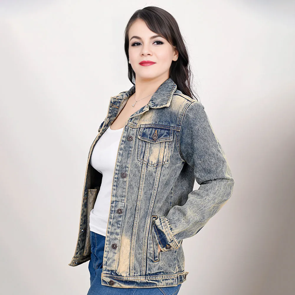 ADJKT021 Genuine leather Hand tooled hand carved Women 100% cotton Denim jacket  dress ladies girl
