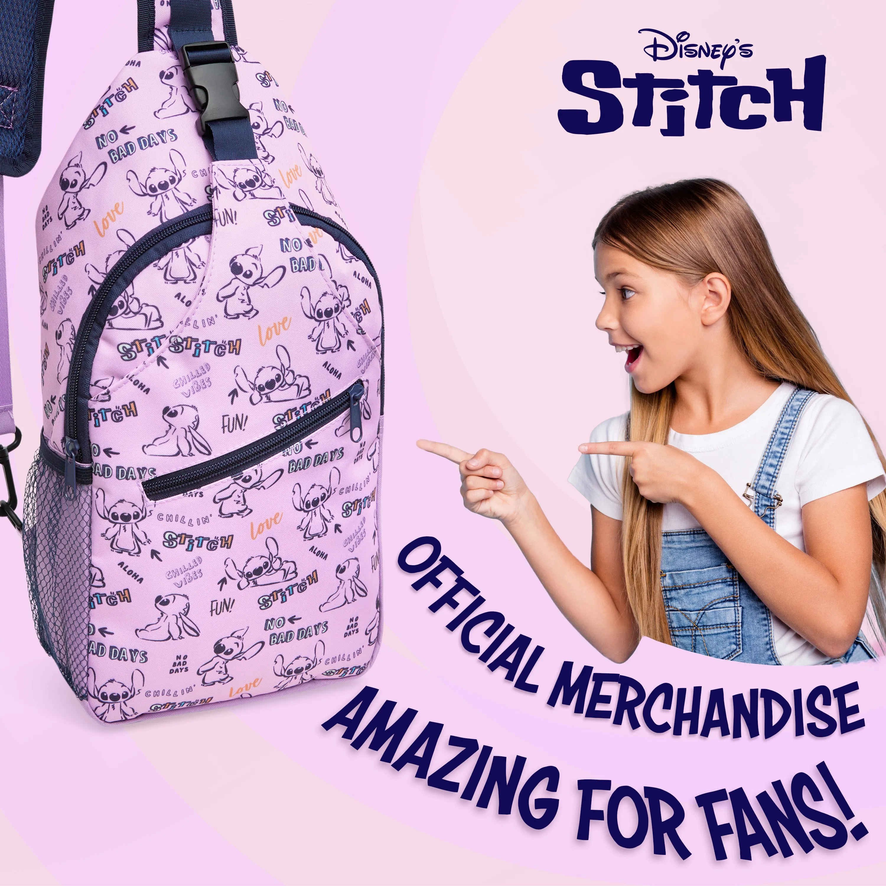 Disney Stitch Girls Crossbody Bag with Adjustable Strap