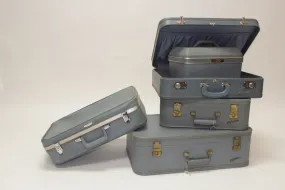 Set of 5 Blue Antique Suitcases