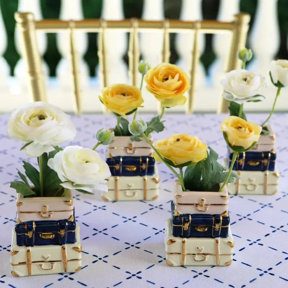 Stacked Suitcases Ceramic Bud Vase